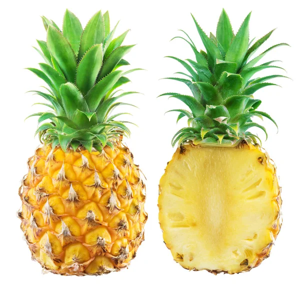 Tüm ananas ve yarım ananas beyaz arka Grou 'da izole edilmiş. — Stok fotoğraf