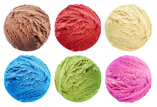 Set Various Colorful Tasty Scoops Ice Cream White Background Top — Stock Photo, Image