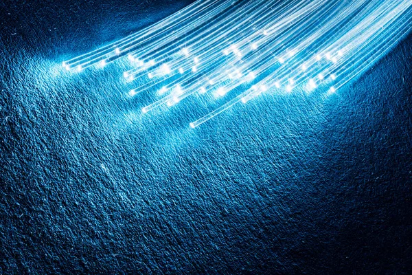 Bundle Optical Fibers Lights Ends Blue Background — Stock Photo, Image