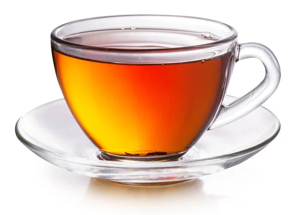 Üveg Csésze Fekete Tea Elszigetelt Fehér Alapon — Stock Fotó