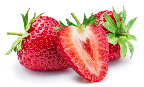 Erdbeere Mit Erdbeerscheibe Isoliert Auf Weißem Hintergrund — Stockfoto
