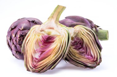 Enginar çiçeği, mor yenilebilir tomurcuk beyaz arkaplanda izole edilmiş..