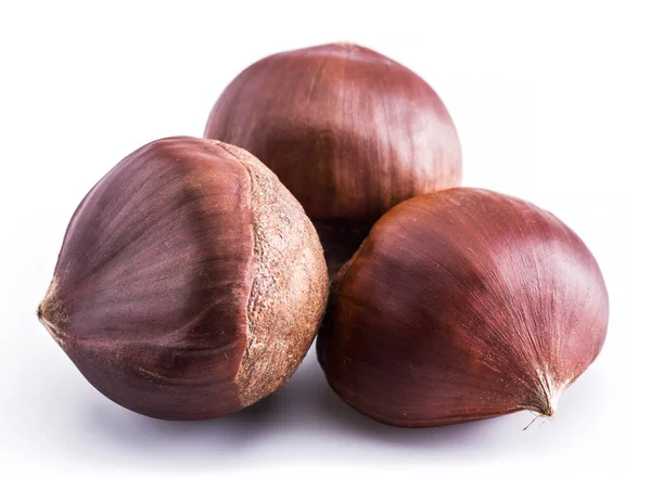 Raw Peeled Edible Chestnut Fruits Isolated White Background — Stock Photo, Image