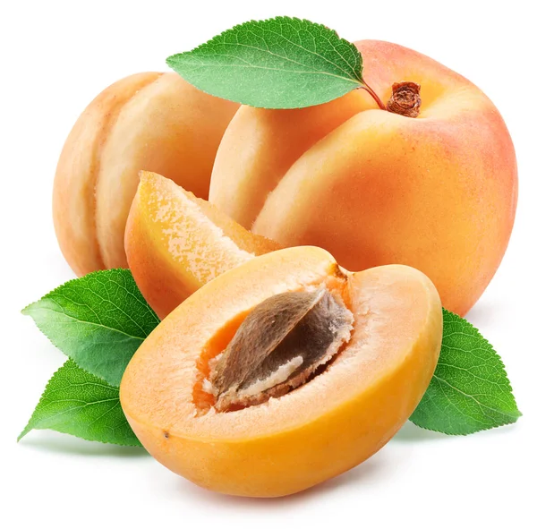 Apricots Leaves Apricot Slices Isolated White Background Clipping Path — Stock Photo, Image