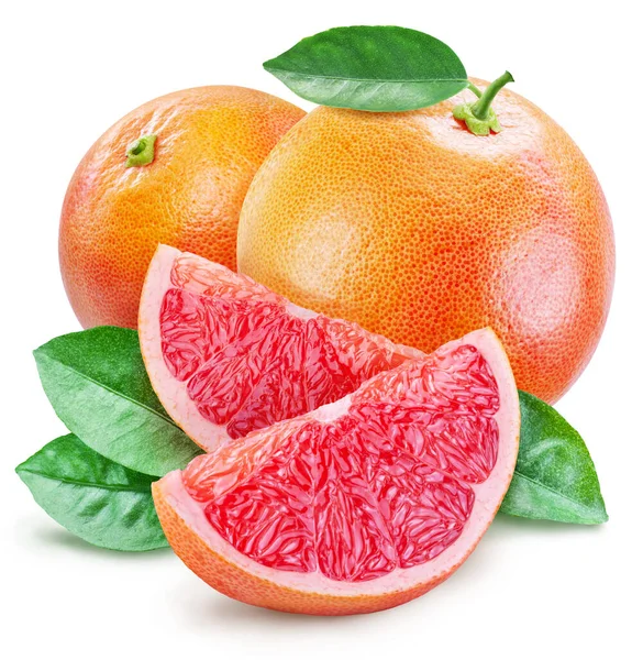 Grapefruity Listy Plátky Grapefruitu Izolované Bílém Pozadí Cesta Oříznutí — Stock fotografie