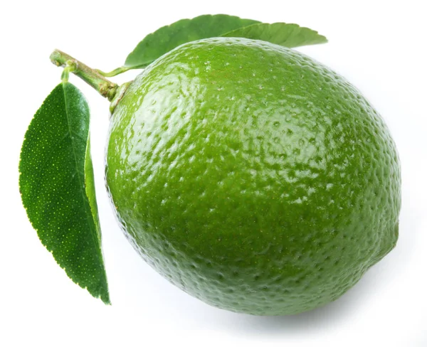 Vápencové Citrusové Plody Listy Izolovanými Bílém Pozadí — Stock fotografie