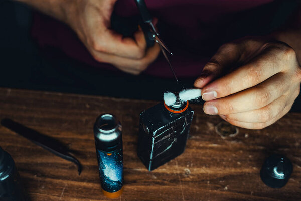 change of wool in wipe, hands close up