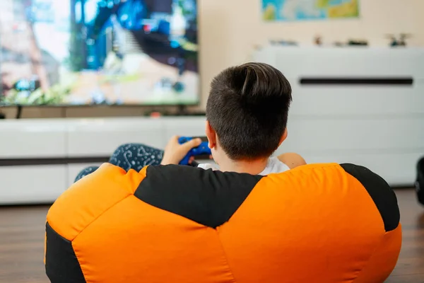 Emotional Boy Playing Video Games Home Quarantine Home Entertainment — Stock Photo, Image