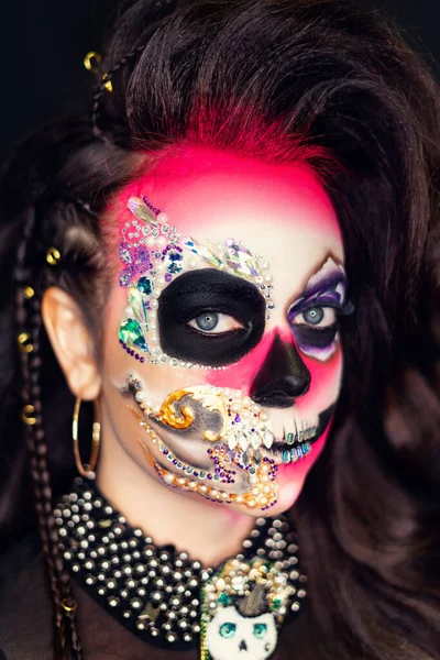 Chica Calavera Azúcar Sombrero Disparo Estudio — Foto de Stock