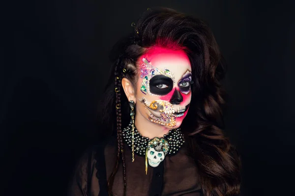 Chica Calavera Azúcar Sombrero Disparo Estudio — Foto de Stock