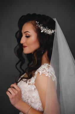 Koyu arkaplanda güzel gelinin portresi