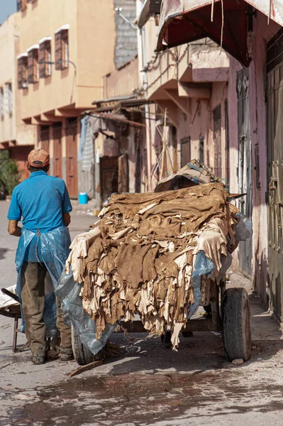 Πολλά Δέρματα Αποστράγγισης Νερού Μαρόκο Μαρακές Διαδικασία Δέρματος — Φωτογραφία Αρχείου