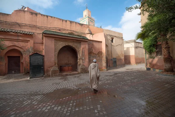 Marruecos Plaza Marrakech Mezquita Fuente Espacio Para Copiar — Foto de Stock