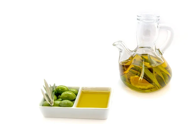 Pure Virgin Olive Oil Olives Olive Branch — Stock Photo, Image