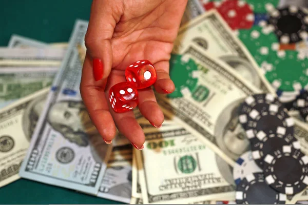 Casino Gokken Dobbelstenen Chips Contant Geld Entertainment Concept — Stockfoto