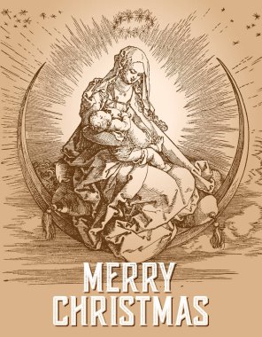 Mary embrassing Christ engraver illustration clipart