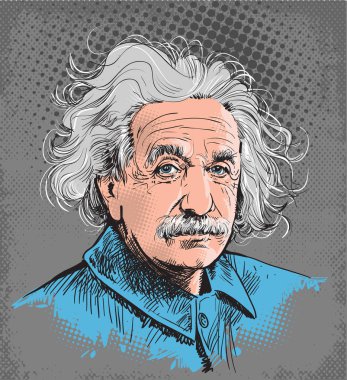 Albert Einstein portre. Ünlü bilim adamının illüstrasyon komik tarzı.