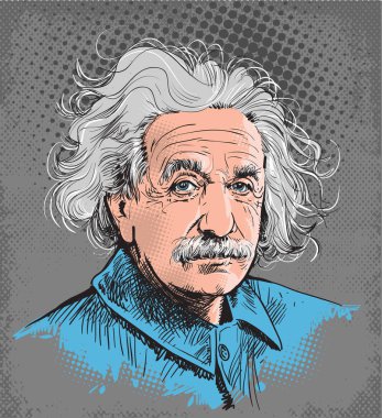 Albert Einstein portrait. Famous scientist's illustration in comic style. clipart
