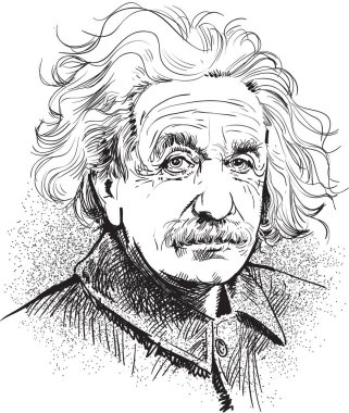 Albert Einstein portre. Ünlü bilim adamının illüstrasyon komik tarzı.