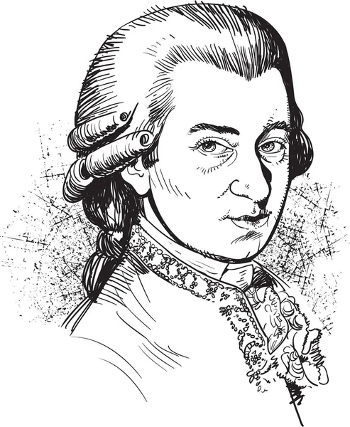 Wolfgang Amadeus Mozart portre. Çizgi roman tarzı resimde ünlü klasik müzisyen.