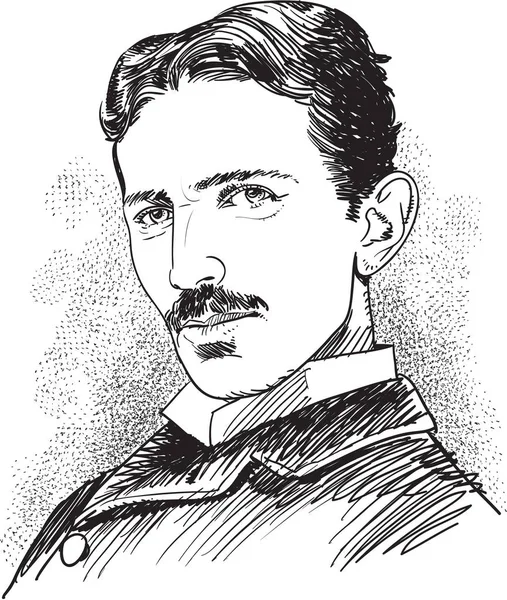 Nicola Tesla portre. Ünlü bilim adamının illüstrasyon komik tarzı.