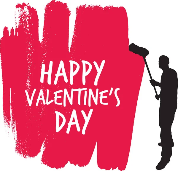 Hombre Pinta Pared Feliz Día San Valentín — Vector de stock