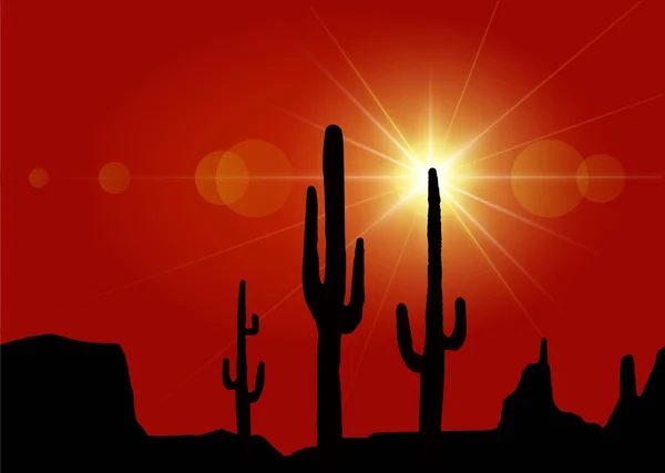 Fondo Paisaje Con Desierto Cactus — Vector de stock