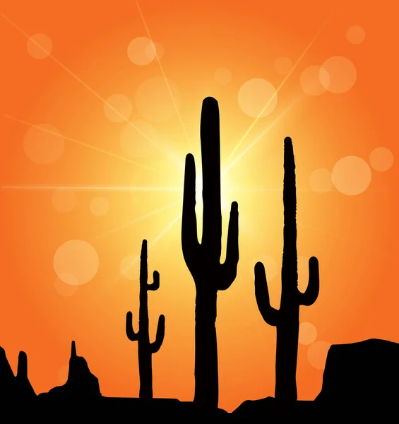Fondo Paisaje Con Desierto Cactus — Vector de stock