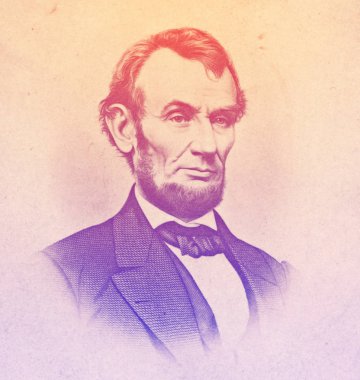 Abraham Lincoln (1809-1865) şekil kazınmış. O 16 ABD Başkanı ve ABD Amerikan İç Savaşı, kanlı savaş ve en büyük ahlaki, Anayasa ve siyasi kriz led.