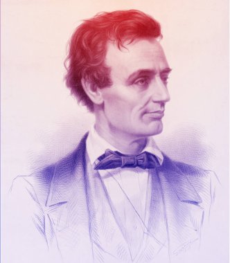 Abraham Lincoln (1809-1865) şekil kazınmış. O 16 ABD Başkanı ve ABD Amerikan İç Savaşı, kanlı savaş ve en büyük ahlaki, Anayasa ve siyasi kriz led.
