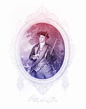 George Washington (1732-1799) şekil kazınmış. O ABD kurucu babası ve ilk Cumhurbaşkanı oldu. Amerikan Bağımsızlık Savaşı o vatansever kuvvetler İngiliz üzerinde zafer yol açtı.