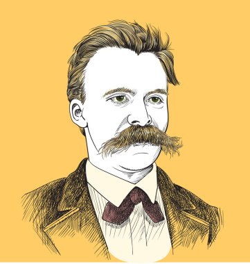 Friedrich Nietzsche (1844-1900) dikey çizgi sanat resimde. O Alman filozof, filolog, şair, besteci ve klasik bilim adamı oldu. Düzenlenebilir katmanları.