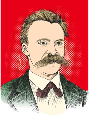Friedrich Nietzsche (1844-1900) dikey çizgi sanat resimde. O Alman filozof, filolog, şair, besteci ve klasik bilim adamı oldu. Düzenlenebilir katmanları.