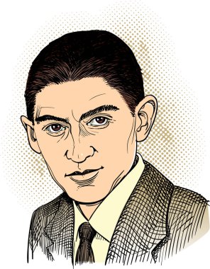 Franz Kafka portrait in line art illustration. He was a German-speaking Bohemian Jewish novelist and short story writer. Editable layers. clipart