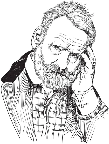 Victor Hugo Portrait Line Art Illustration French Poet Novelist Dramatist — Stock Vector