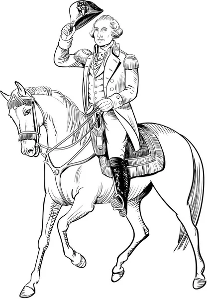 George Washington Line Art Illustration Horseback — Stock Vector