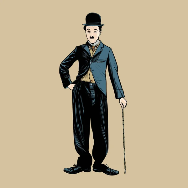 卓别林 1899 1977 肖像画在线艺术例证 他是英国喜剧演员 电影人和作曲家 在无声电影时代声名远播 可编辑图层 — 图库矢量图片