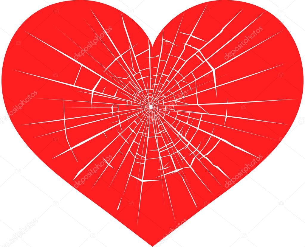 Vector illustration of cracks on broken glass on heart pattern