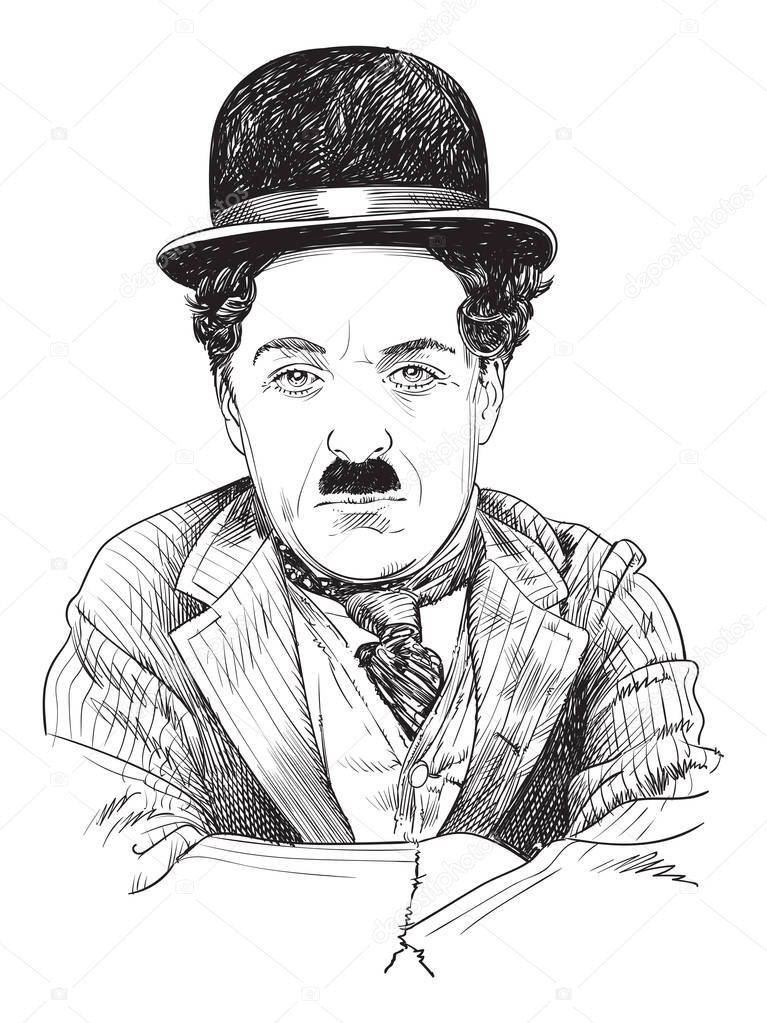 Vettoriale stockCharlie Chaplin 1899 1977 Ritratto Linea