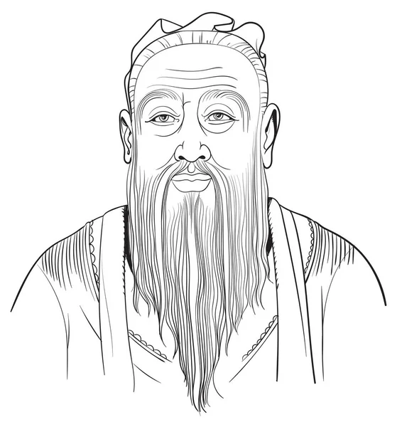 Confucius Vector Portret Lijn Kunst Illustratie — Stockvector