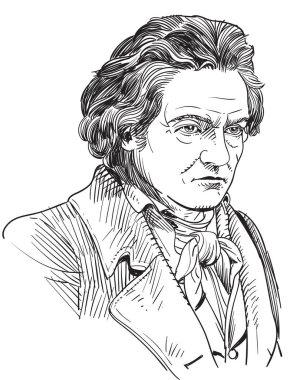 Ludwig van Beethoven portrait in line art illustration.