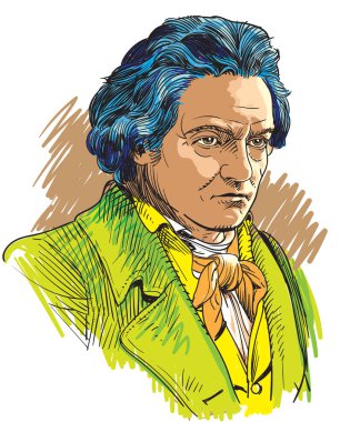 Ludwig van Beethoven dikey çizgi sanat çizimde.