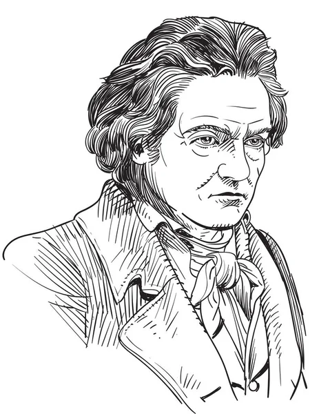 Ludwig van Beethoven retrato en línea ilustración de arte . — Vector de stock