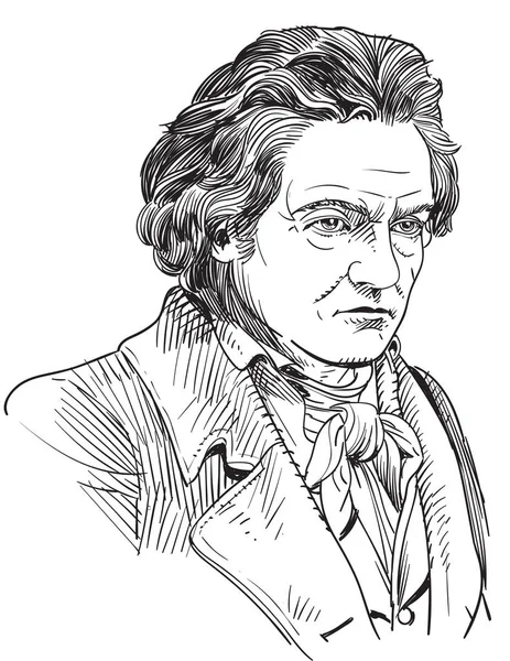 Portrait de Ludwig van Beethoven en illustration d'art linéaire . — Image vectorielle