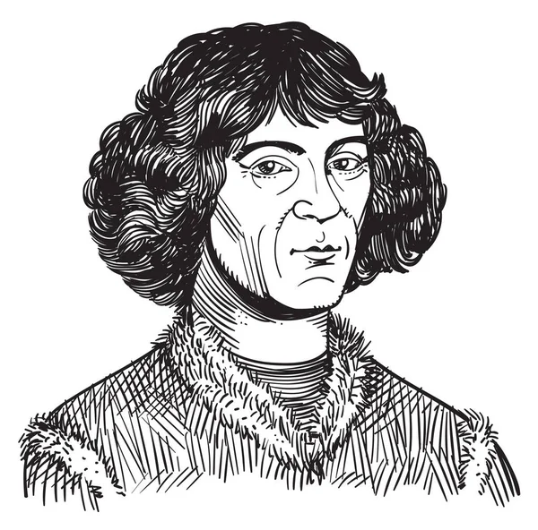 Портрет Николая Коперника в линейной иллюстрации — стоковый вектор