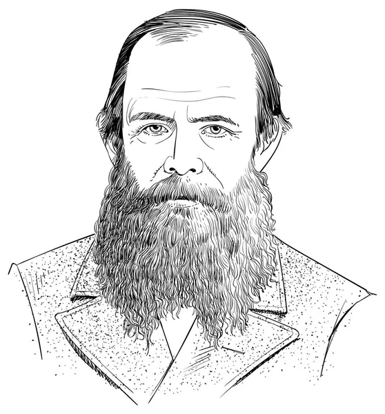 Fyodor Dostoevsky portrait in line art illustration — Stock Vector