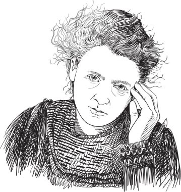 Marie Curie dikey çizgi sanat çizimde