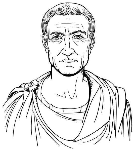 Roma İmparatoru Julius Caesar dikey çizgi sanat çizimde. — Stok Vektör