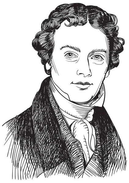 Michael Faraday retrato en línea ilustración de arte — Vector de stock
