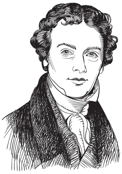 Michael Faraday retrato em linha ilustração de arte — Vetor de Stock